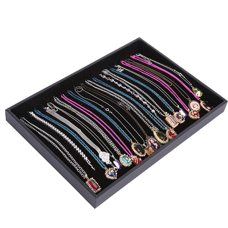 Pimuza Black Velvet Stackable 20 Hooks Necklace Jewelry Tray Showcase Display Organizer Holder for Dresser Decorative Storage Box Case Single Plate for Little Girls Accessary, Women Long Hand Chains jewels - Image 1